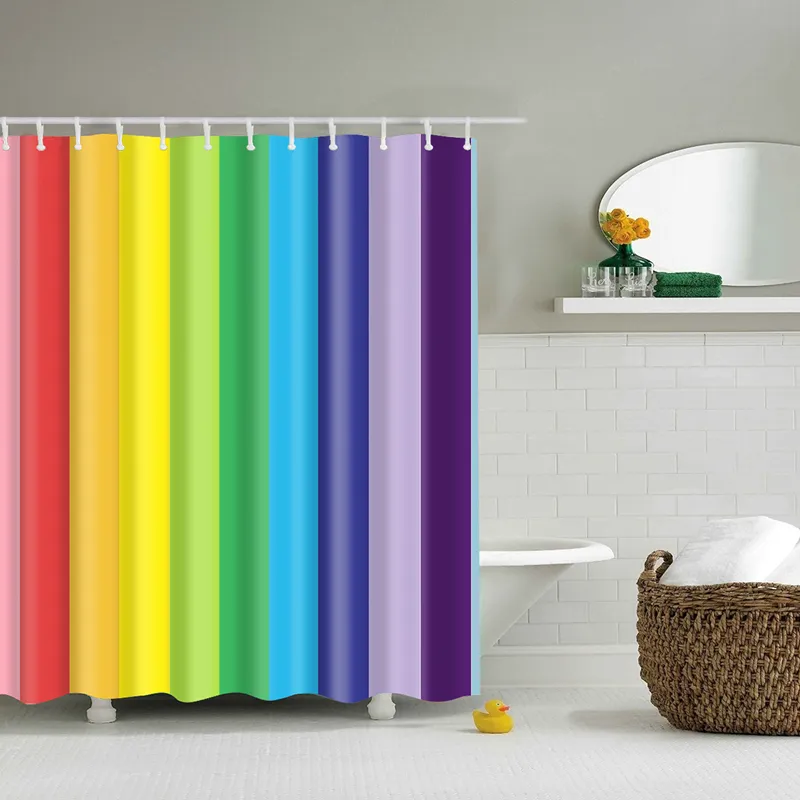 Färgglada Rainbow Stripes Mönster Badrum Gardin Inredning Vattentät Polyester Miljövänlig Dusch Gardiner 150 * 180cm 180 * 180cm