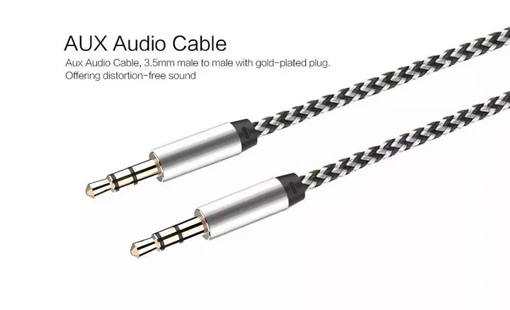 3.5mm Auxiliary Aux Extension Audio Cable Unbroken Metal Fabric Braiede Man Stereo Cord 1m för Samsung MP3 Speaker Tablet PC