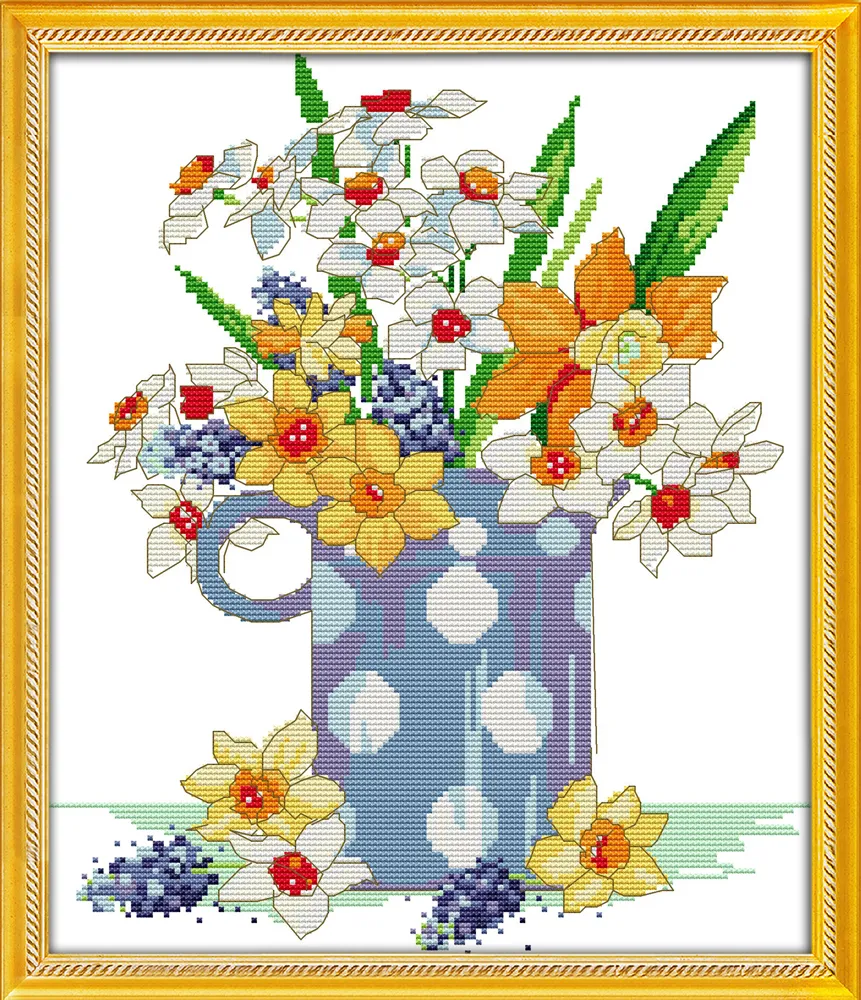 Brilliant flowers home decor paintings ,Handmade Cross Stitch Embroidery Needlework sets counted print on canvas DMC 14CT /11CT