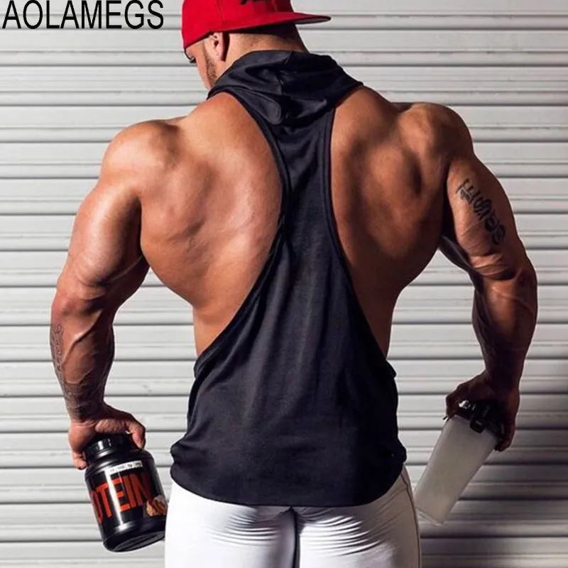 Aolamegs الرجال تانك الأعلى كمال الاجسام سترينجر هوديس أكمام singlets صالات رياضية اللياقة البدنية العضلات الرجال سترة الرياضية