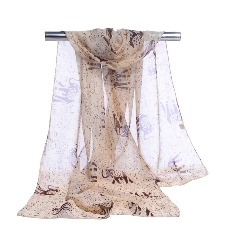 chiffon sjaal print olifant dames moslim dame Chinese stijl lente en herfst kleine gestreepte sjaal patronen cape sjaal wrap