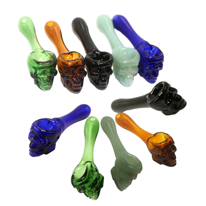 Healthy_Cigarette Y068 Crâne Pipe À Fumer Environ 4,1 Pouces Tabac À Herbes Sèches Dab Rig Cuillère Bol Pipes En Verre Coloré 10.5cm Longueur