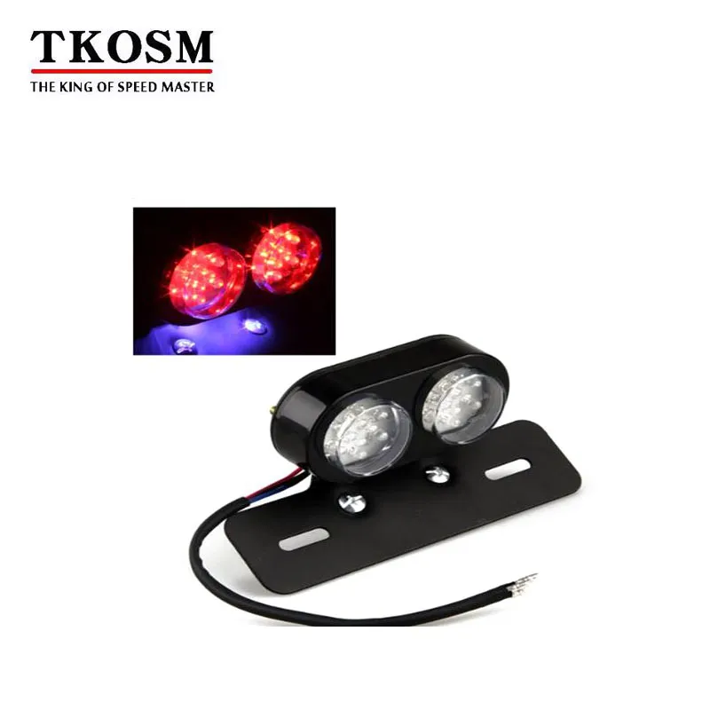 TKOSM Motorcykel baklykta Vänd signal Dubbel LED-typ Motorbike Tillbehör Bakre stopplampa Bromsbelysning Cool Black Plate Frame Lamp