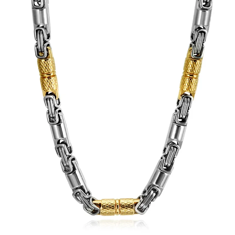 Mens Titanium Necklace, Two Tone Gold Color Stainless Steel