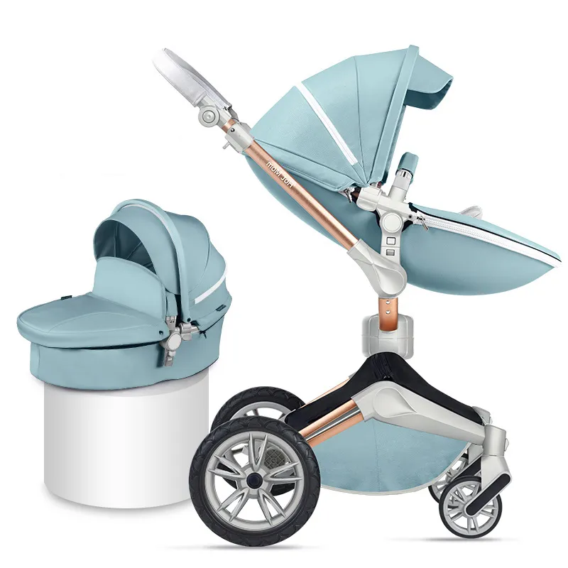 Hotmom Ny Ankomst PU Läder Barnvagn 2 i 1, Europeisk Standard Baby Jogger, Spädbarn Fällbar Pramvagn Barnvagn