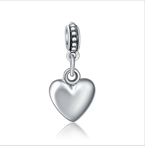 Fits Bracelets Smooth Heart Pendant Silver Charms Bead Dangle