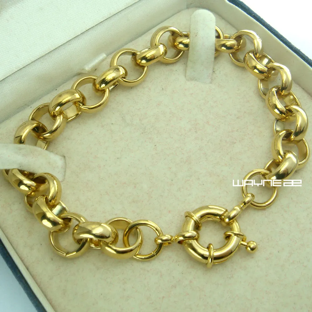 Wypełniony 18-karatowym złotem pierścionek zakręcany Belcher Link męska solidna bransoletka damska biżuteria B164