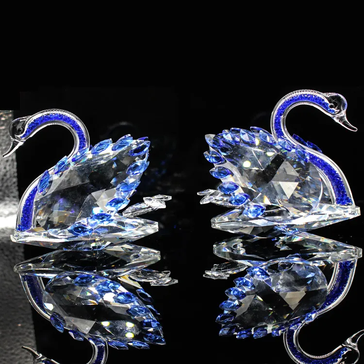 DingSheng Blue Crystal Swan Figurines Artifial Glass quartz Animal Crafts For Decoration Accessories Wedding Gifts