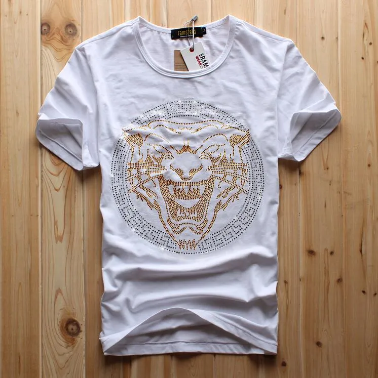 2021 T-shirt corta da uomo di moda in vendita Tiger Luxury Diamond Design Casual in cotone a maniche corte T-shirt Marca Hip hop cotone o-collo Top da uomo Bianco Moda