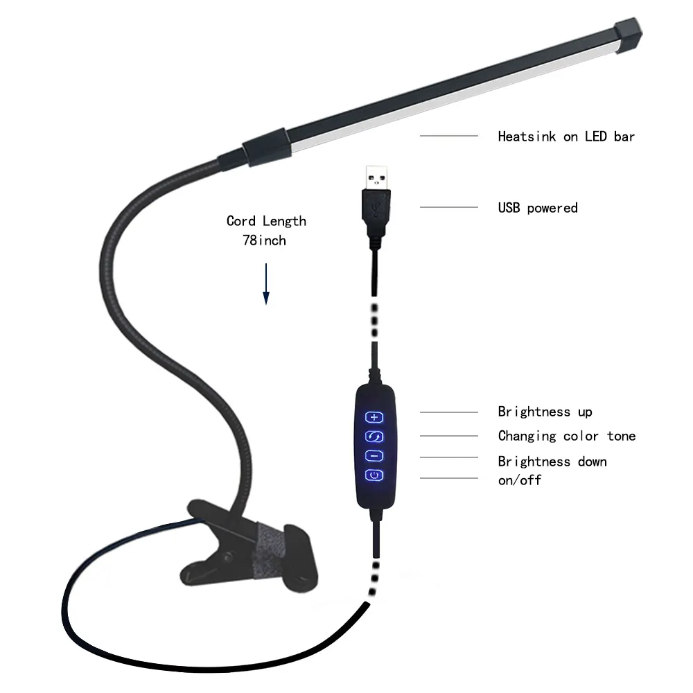 desk lamp with usb charging port with clamp led desk lamp with clamp flexible 6-8W high lumen Led 8 level Dimmable lamp