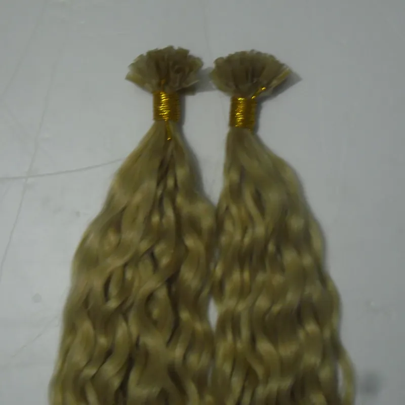 613 Bleach Blonde Fusion U Tip Hair Extensions Curly Machine Made Pre Bonded Human Hair Extension 100g/strängar u tip keratin hårförlängning