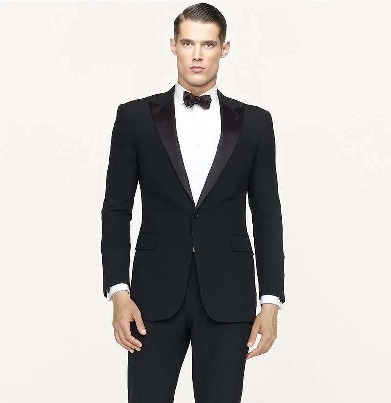 Custom Design Black 2 Piece Suit Men Wedding Tuxdos Znakomity Groom Tuxedos Men Business Dinner Prom Blazer (Kurtka + Spodnie + Tie + Hasło) 1300