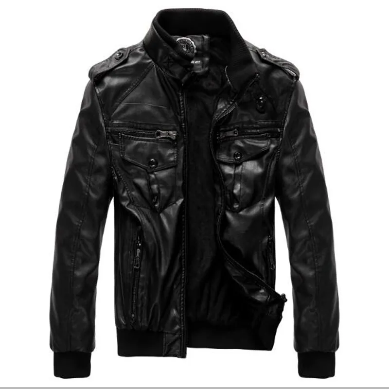 ジャケット・アウター LIDNM DOUBLE CLOTH MOTORCYCLE COAL Mens Brown Leather Motorcycle Jacket - Thick Fur Lined Winter Coat