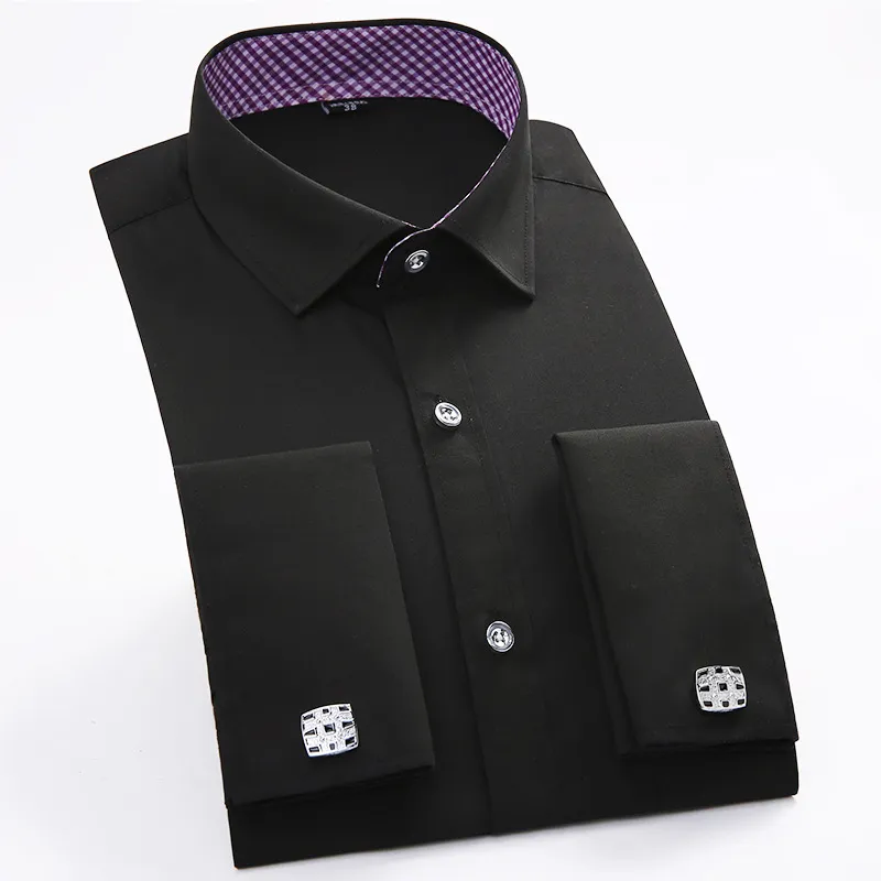 Black french cuff dress sales shirt