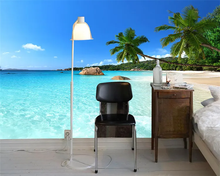 Anpassad 3D PO Wallpaper Seascape Beach Palm Wall som täcker väggmålningsrulle för vardagsrum sovrum bakgrund tapet de parede67282444839903