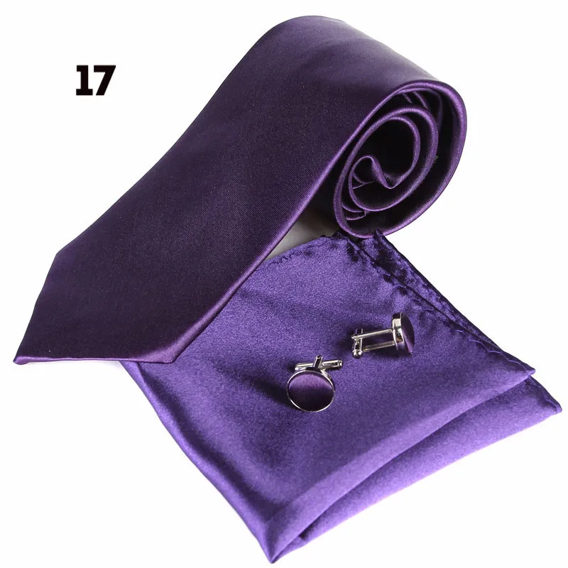 Neck Tie Cuff Links Handkerchief Set 145*8cm solid color NeckTie Men's necktie for Father's Day business tie gift