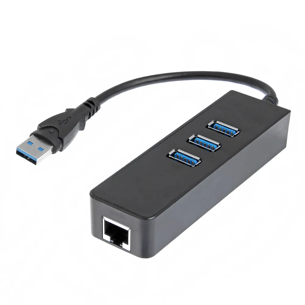 Super Speed ​​3 Ports USB 3.0 HUB 10/100/1000 Мбит / с RJ45 LAN Проводной сетевой адаптер Ethernet USB Splitter для ноутбука PC DHL EMS Бесплатный корабль