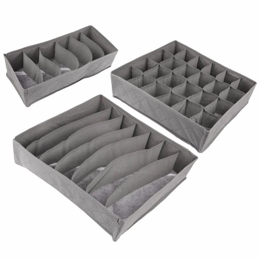 new 3 PCS/set Bamboo charcoal Non-woven Fabric Foldable Storage box underwear Organizer Bra Necktie Panties Socks Case Drawer