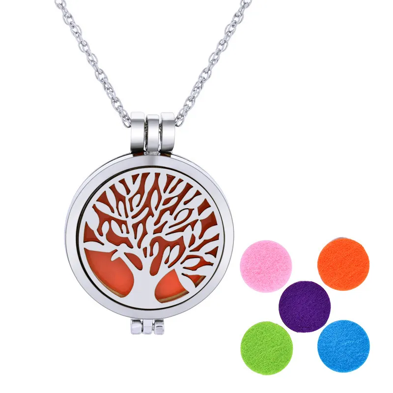 ree of life Collier diffuseur d'huiles essentielles d'aromathérapie avec pendentif médaillon en acier inoxydable 316L avec chaîne de 61 cm et 6 lavables HJ171