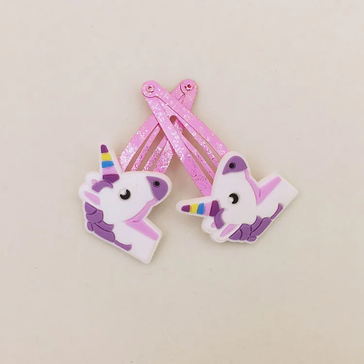 Nowy 100 sztuk / partia 4 Kolory Glitter Unicorn Hairclips Cartoon Zwierząt Włosów Klipy Śliczne Plastikowe Hairpins Dzieciak Dziedziny Akcesoria do włosów dla dziewcząt