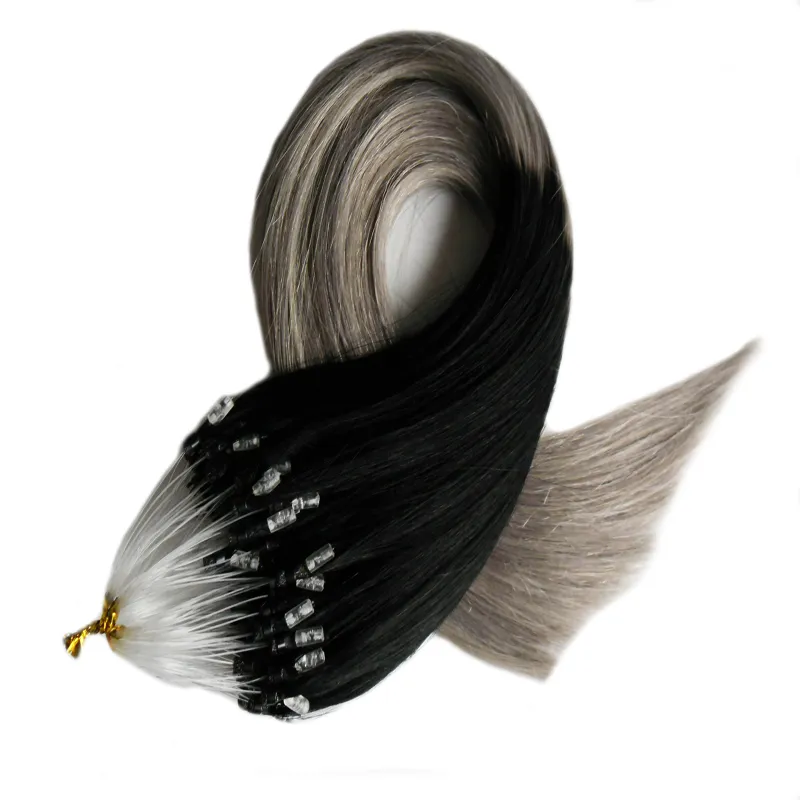 Ombre Extensions Extensions Micro Loop Human Hair Extensions 100s 100g 1g / s Micro Bead Hair Extensions T1B / Gray