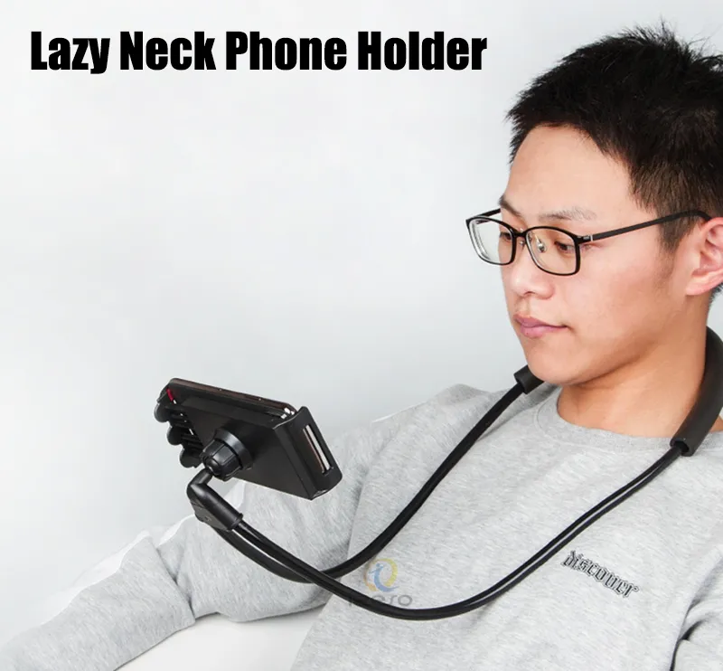 Långarm Handfri mobiltelefonhållare Lazy Hanging Neck Stand Universal Halsband Mobiltelefon Support Bracket för iPhone 11 Samsung Not 20 S20