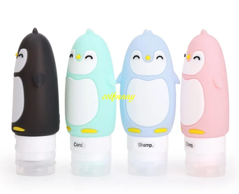4個/セット90mlペンギンシリコーン詰め替え可能ボトルクリームメーキャップ製品旅行チューブローションポイントシャンプーバスコンテナ