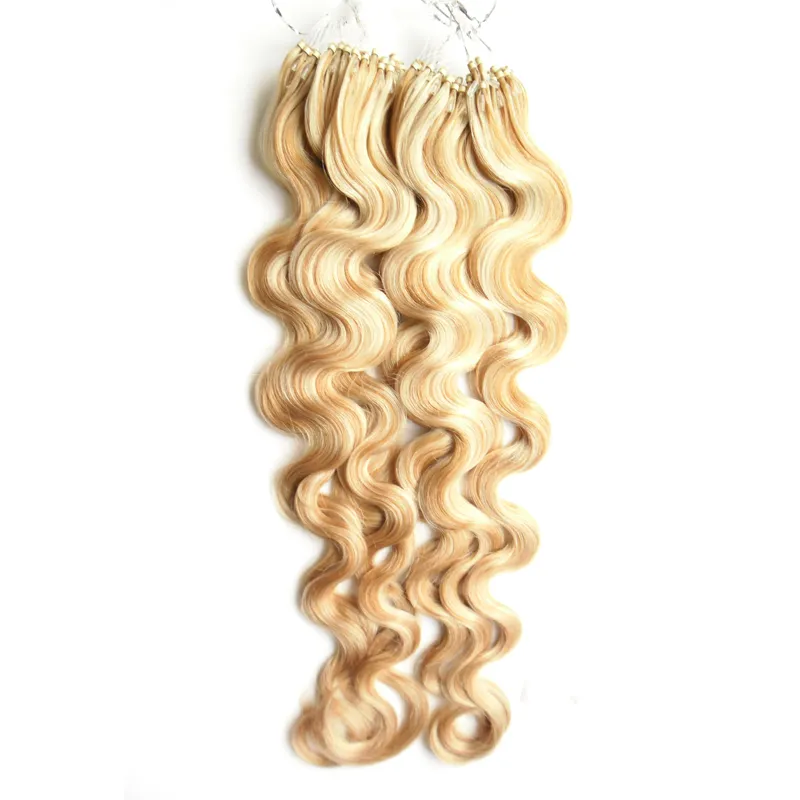 Couleur de P27 / 613 Virgin Malaisien Body Loop Loop Coiffure Micro Bague Cheveux 200g 100% Micro Bead Liens Machine fabriqué Remy Hair Extension