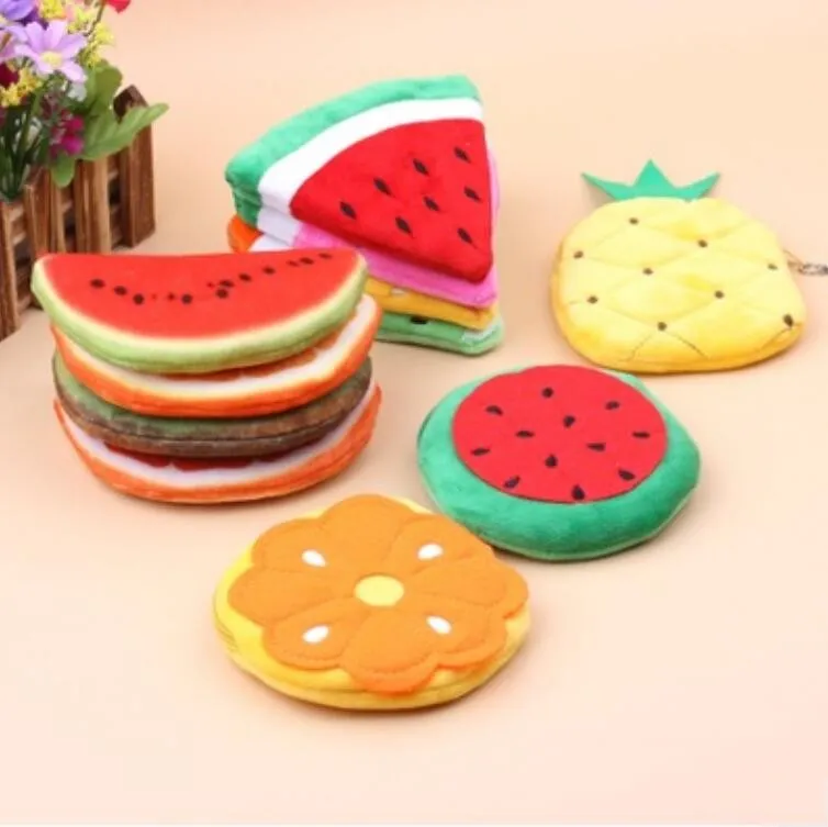 Soft Plush Watermelon Orange Fruit Women Coin Purse Mini Cute Oval Zipper Children Girl Coin Wallet USB Cable Headset Bag