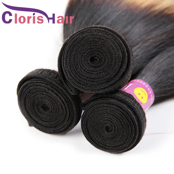 Racines foncées miel blond cheveux raides tisse vierge brésilienne malaisienne cheveux humains 3 faisceaux Ombre 1B27 blond coudre dans les cheveux Extens1208366