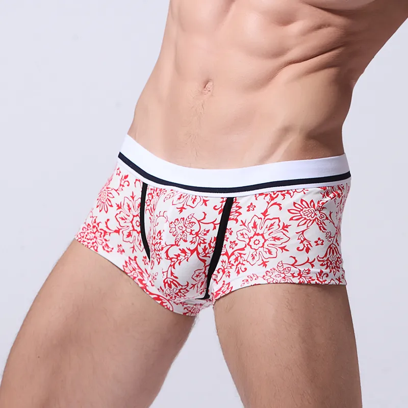 Intimo da uomo in cotone moda Boxer Pantaloncini Trunks Stampa floreale Mutandine a vita bassa Comodo boxer sexy Boxer sospensorio Intimo uomo