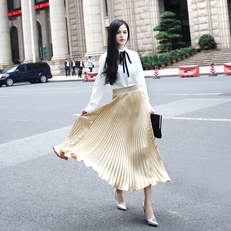 Skirts 2017 Autumn Fashion Vintage Silver Golden Metal Solid