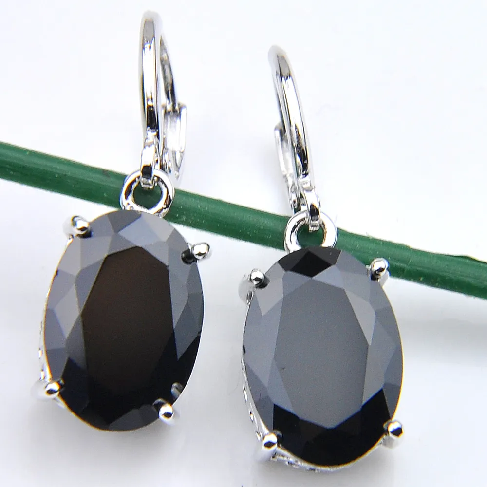 Novel Luckyshine Bride Jewelry Set Oval Black Onyx Gems Silver Pendants Necklaces Earrings Jewelry Zircon Sets For Women