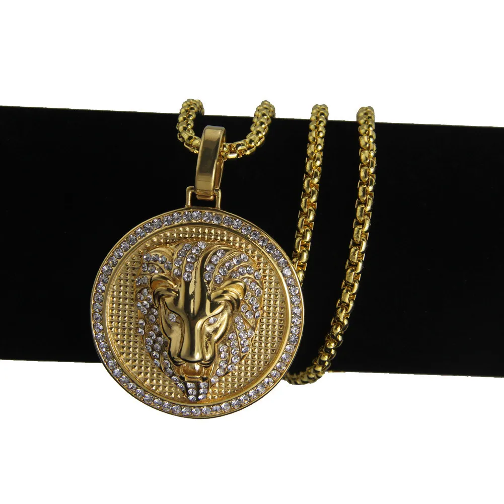 Hot mens hip hop jóias gelado fora 18k banhado a ouro Moda bling bling leão cabeça pingente homens colar ouro cheio de presente / presente