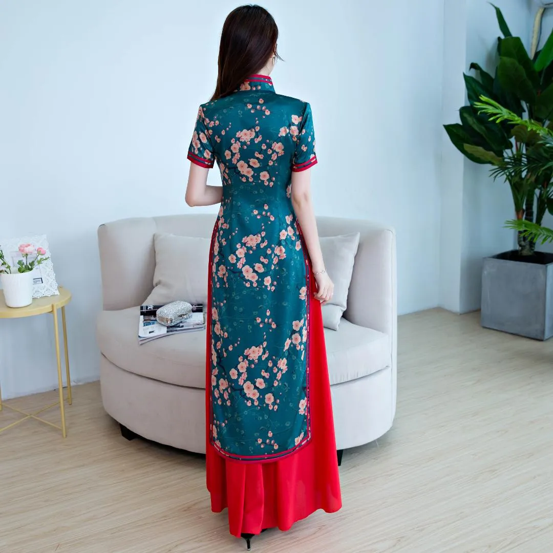 Ethnische Kleidung 2 stücke Cheongsam Kleid Sommer Mädchen Schlank Traditionelle Chinesische Kleidung Für Frau Lange Qipao Q-161281O