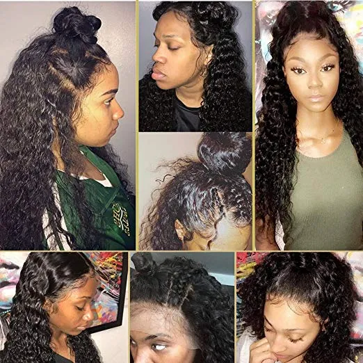150% densitet 360 Lace Front Pärlor för svarta Kvinnor Brasilianska Curly Pre Plocked 360 Lace Wig Glödlösa Human Hair Wigs (18 tum