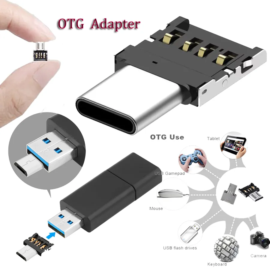 Universal OTG Adapter Fast dataöverföring USB 2.0 Micro USB Typ C OTG Adaptrar för USB-enhet Disk Cellphone Tablet PC-tangentbord