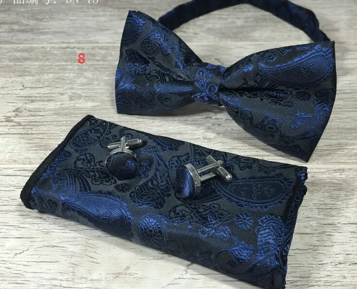 Paisley Bow Tie Set Bow Tie And Hanky Cufflinks Set Silk Jacquard Woven Men Butterfly BowTie Pocket Square Handkerchief Suit Wed6810803