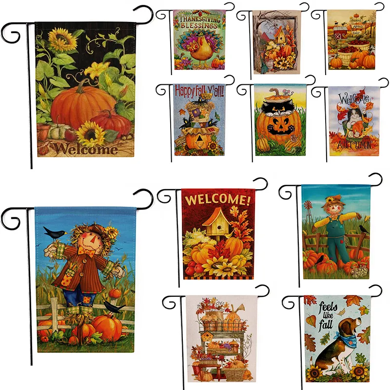 Bandiera Da Giardino Autunnale Con Zucca E Scritta Benvenuto, Iuta, 30,5x45,7 Cm, Double Face, Per Esterni