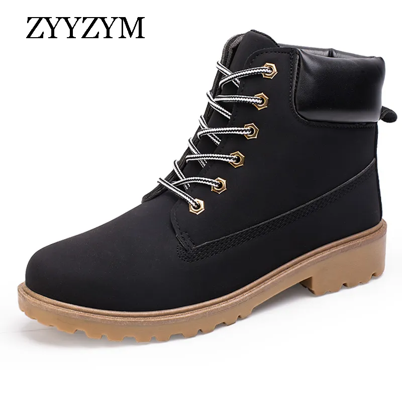 ZYYZYM Botas para Hombre Otoño Invierno Cuero De PU Estilo Unisex Felpa Mantener Caliente Hombres Zapatos Al Aire Libre Martin Botas De Moto