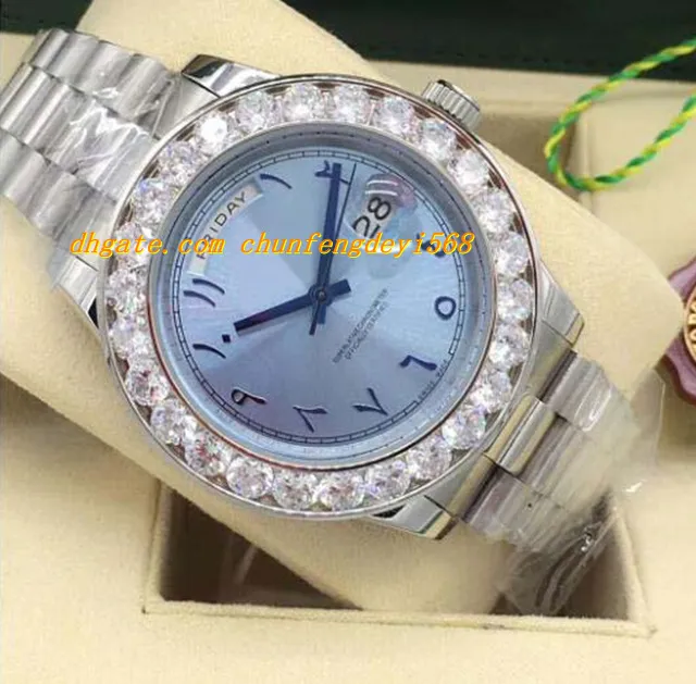 럭셔리 시계 더 큰 다이아몬드 베젤 228206 플래티넘 40mm 아이스 블루 아랍어 희귀 한 다이얼 자동 패션 브랜드 남자 시계 손목 시계