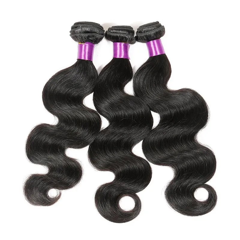 Peruvian Body Wave Hårbuntar med spetslås Obearbetat Remy Human Hair Weave med stängning Billiga Remy Human Hair Extensions