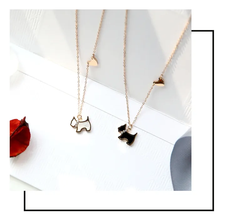 Korean version of 18K plated rose gold necklace Necklace girl titanium steel color gold chain dog pendant clavicle chain not fade birthday g