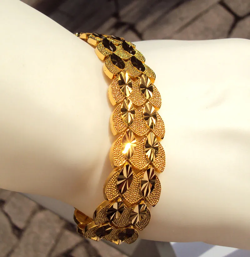 Eeuwige klassiekers heren damesarmband breed 23K 24K THAI BAHT GEEL GOUD GP Bangle Twin 7 9 inch235s