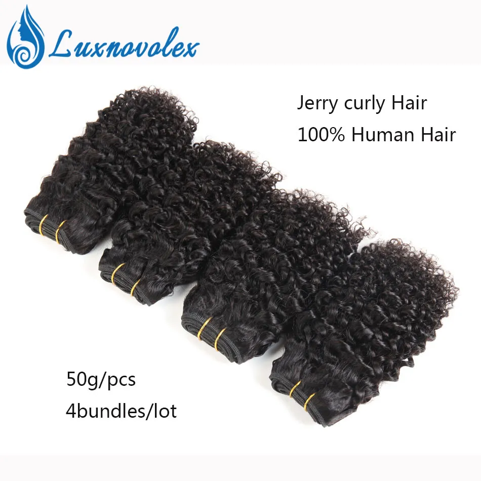 Brasilianska Virgin Hair 4 buntar Kort Kinky Curly Human Hair 9a Peruvian Malaysian Indian Curly Hair Weave Natural Color 50g / st Totalt 200g