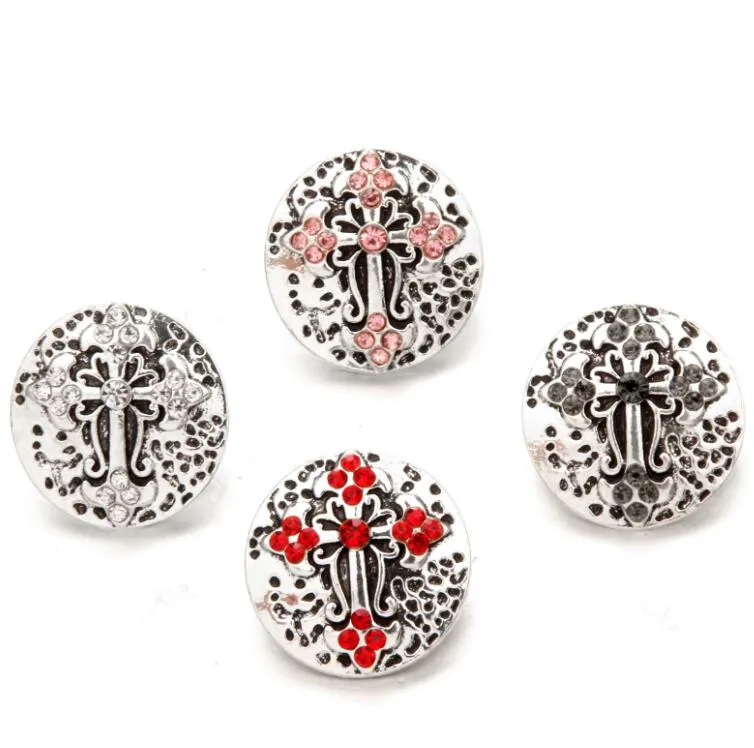 Mode Crystal Cross 18mm Snap Button Sieraden Vintage Bloem Gegraveerde Noosa Chunks DIY Ginger Snap Button Charms Armband Necklace