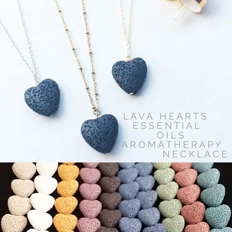 Hot Heart Lava Rock pendant necklace 9 colors Aromatherapy Essential Oil Diffuser Heart-shaped Stone Necklaces For women Fashion Jewelry