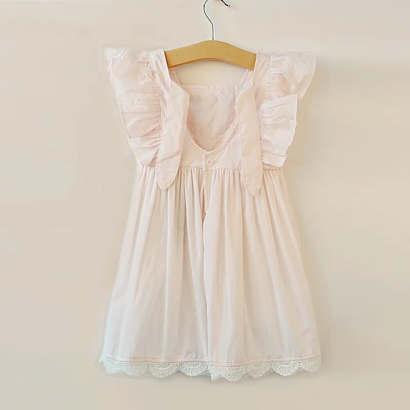 2018 Babyflickor Kläder Ruched Sleeved Lace Baby Klänning Bomull Barn Prinsessan Party Casual Dress Barnkläder Sommarklänningar för tjejer