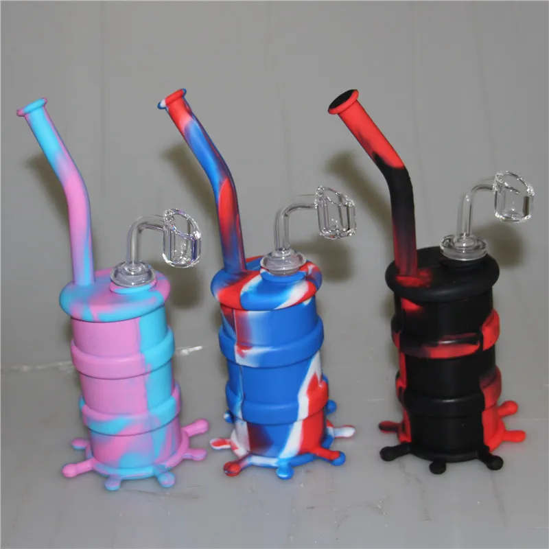 Silikon-Wasserpfeifenbongs, Silikonöl-Dab-Rigs mit klaren 4 mm 14 mm männlichen Quarznägeln, Silikon-Wasserrohr