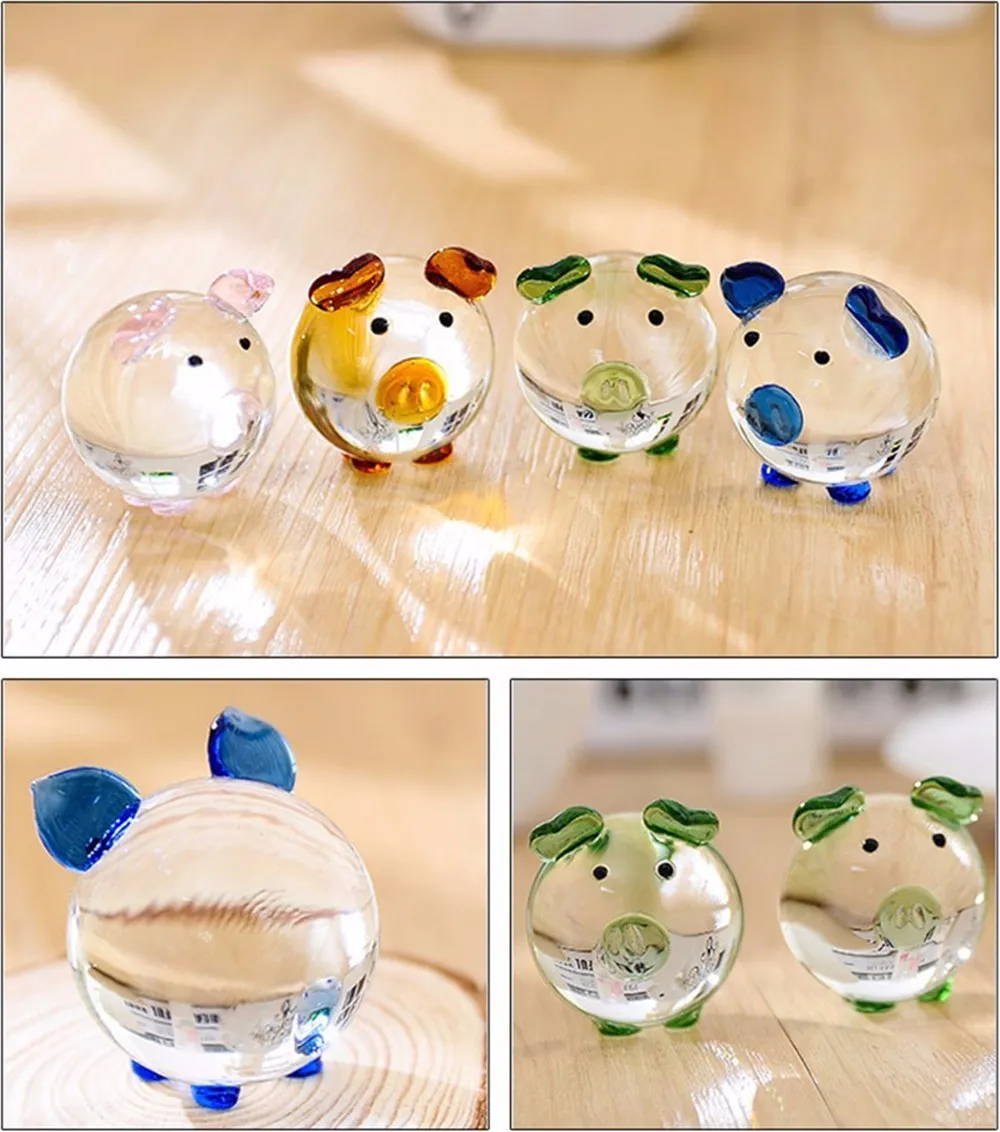 2 datorer Julkristallglas Animal Pig Arts, Crafts Gifts Miniature Figures Desk Bauble Ornament Mini Home Furniture Wedding Crafts Souvenirs